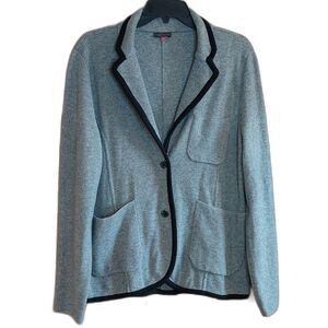 Vince Camuto Blazer Women L Grey Black Wool Blend Sweater Knit Soft Suiting